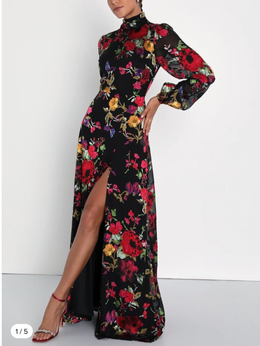 Lulus Black Floral Long Sleeve Maxi Dress Size S
